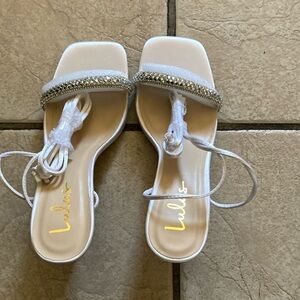 Lulu's White Rhinestone Heels with Ankle Strap